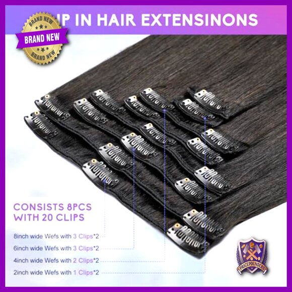 18 Inch Clip In Human Hair Extensions, 100g Straight Remy Hair, 8 Piece Set main image 6